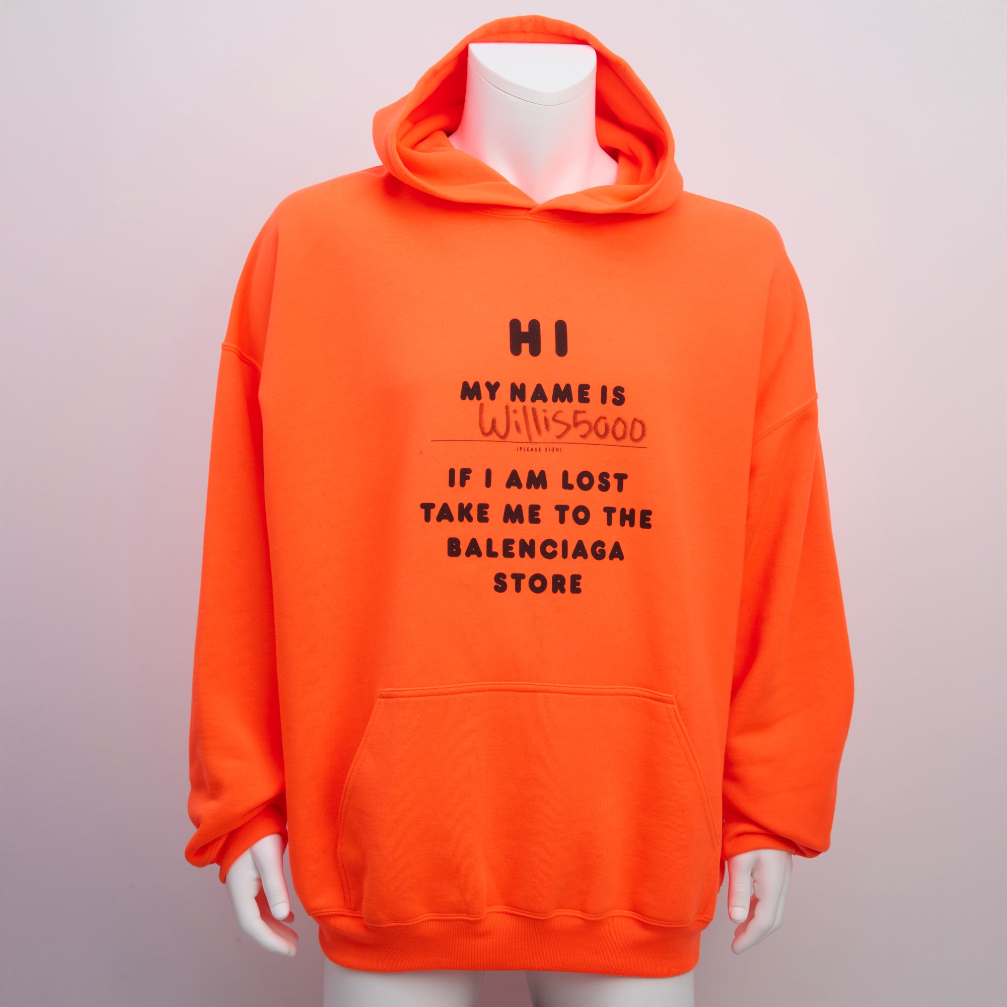 Balenciaga, “Hi My Name Is..”, Neon Orange Hoodie, Size Unifit