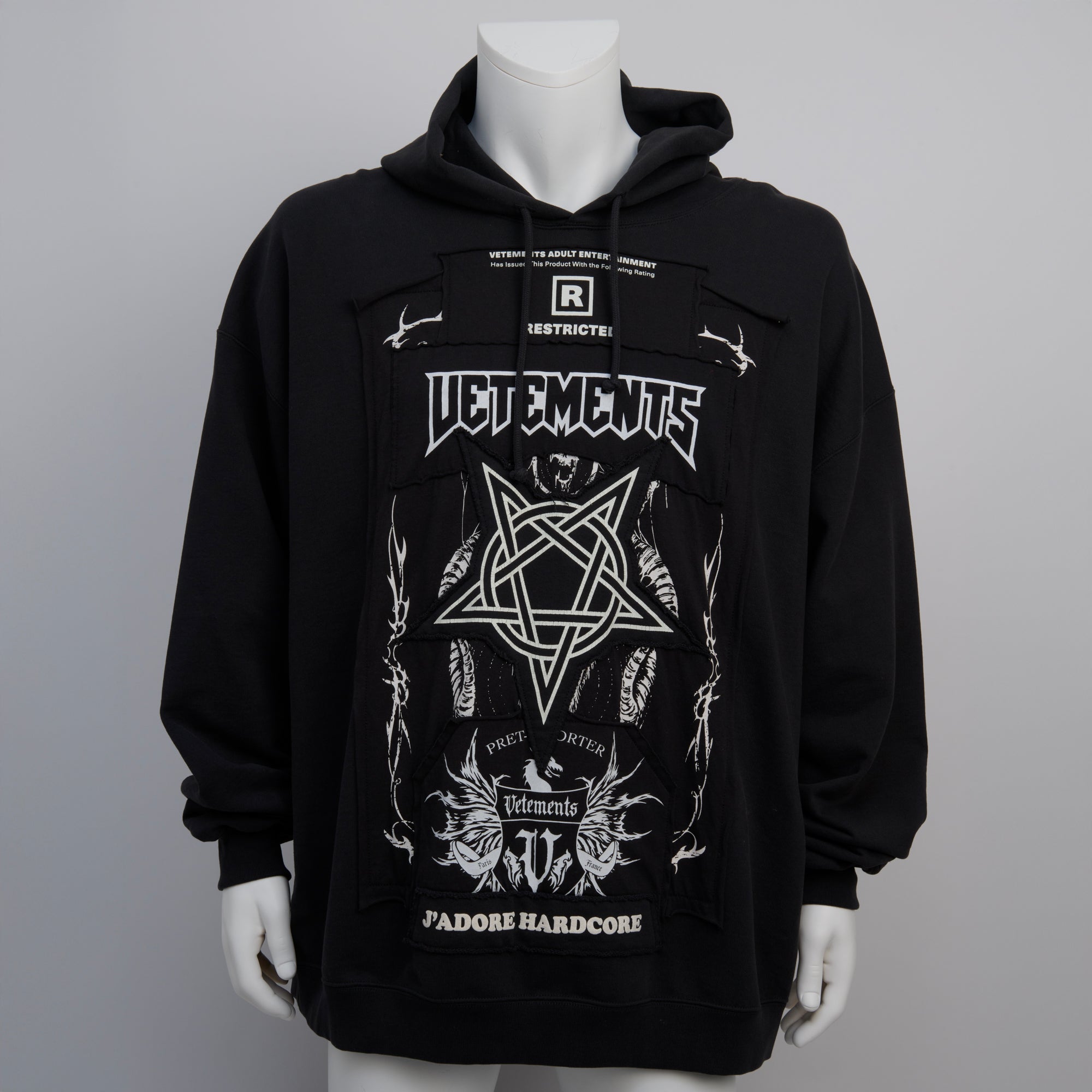 Vetements Limited Edition, “J’Adore Hardcore” Black Hoodie, Size XL