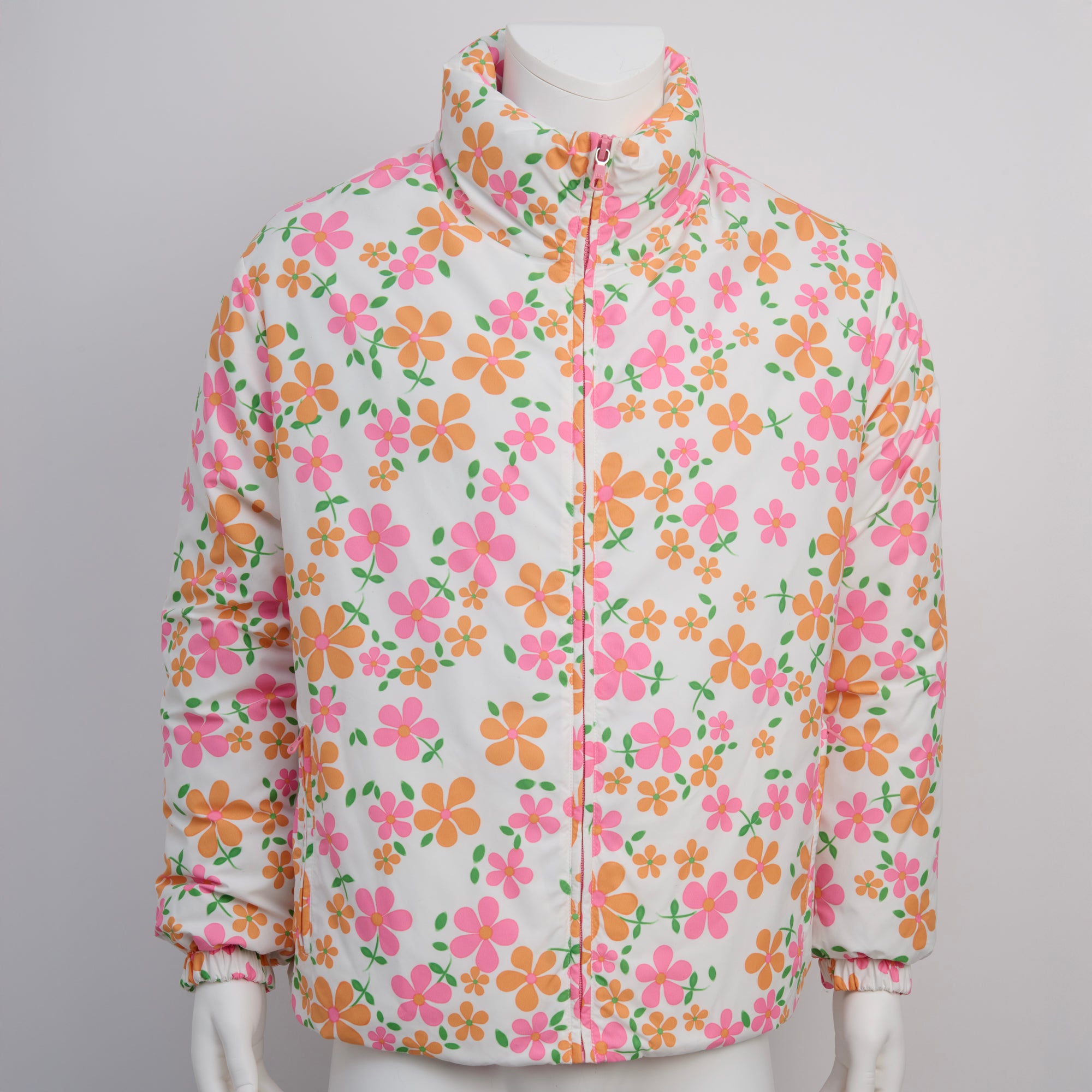 ERL, Pink and Orange Floral White Puffy Jacket, Size L