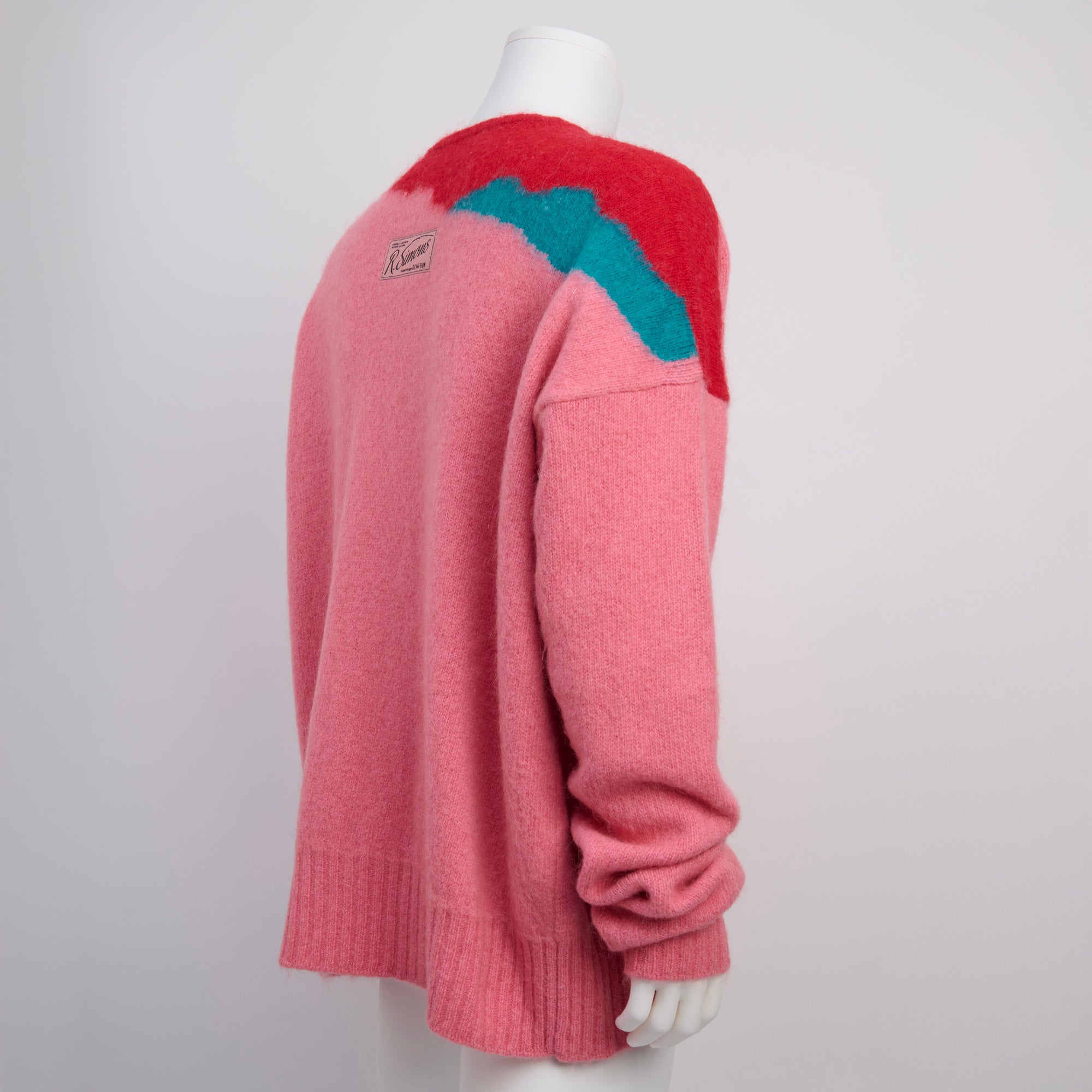 Raf Simons, Pink/Red Color Block Wool Blend Oversized Cardigan, Size 1