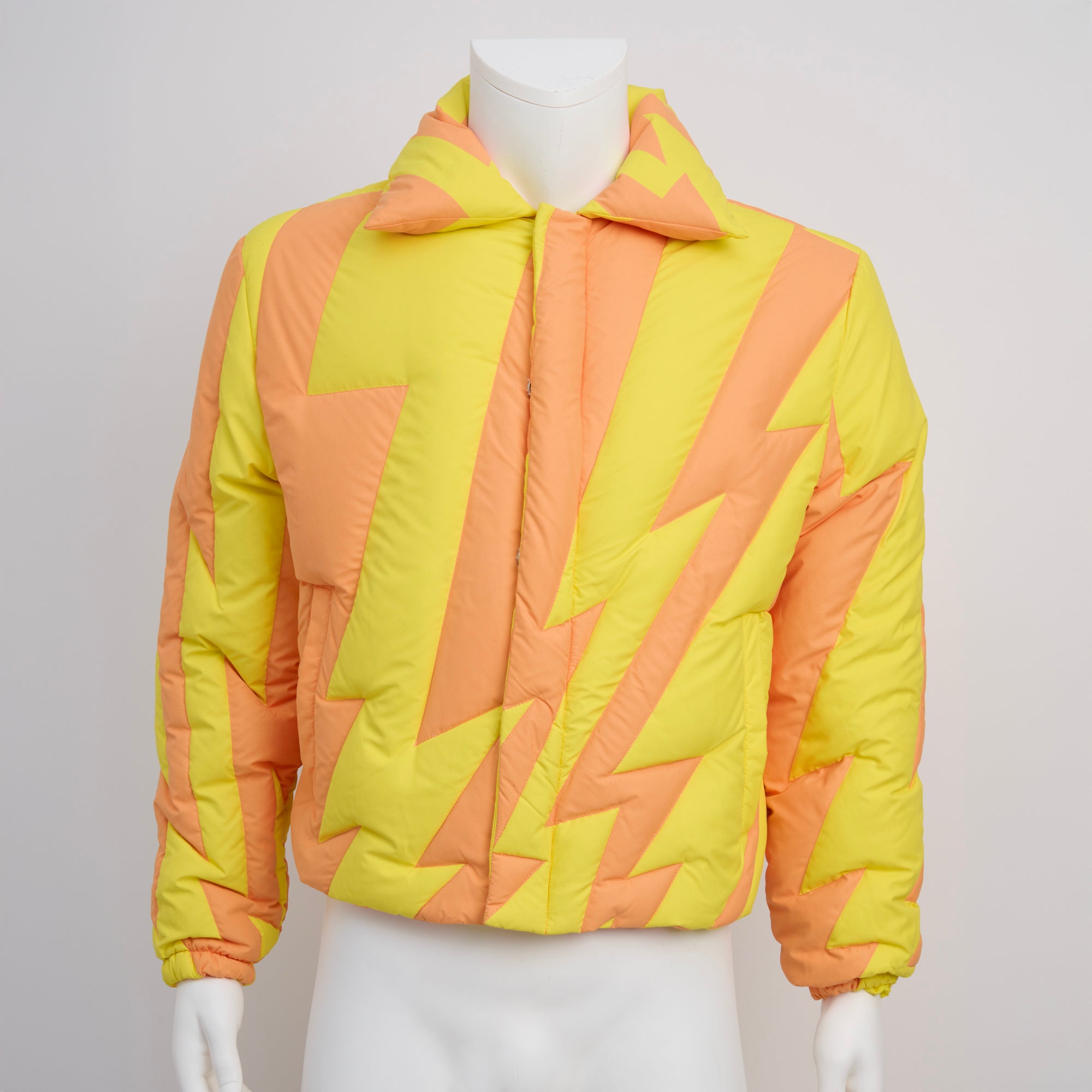 ERL, Orange & Yellow Down Lightning Bolt Puffer Jacket, Size M